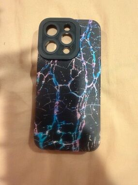 Black Marble Pattern Phone Case with Blue & Pink Accents